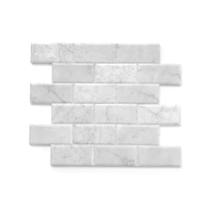 Italian White Carrara Beveled Peel and Stick Brick Mosaics for Kitchen Backsplash 2" x 4" Polished