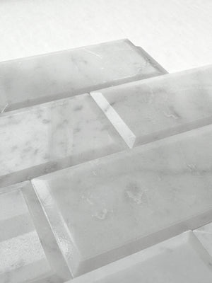 Italian White Carrara Beveled Peel and Stick Brick Mosaics for Kitchen Backsplash 2" x 4" Polished