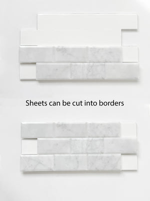Italian White Carrara Beveled Peel and Stick Brick Mosaics for Kitchen Backsplash 2" x 4" Polished