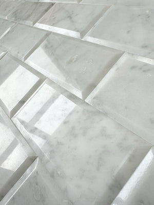Italian White Carrara Beveled Peel and Stick Brick Mosaics for Kitchen Backsplash 2" x 4" Polished