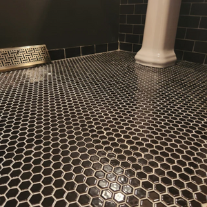 Black Hexagon Bathroom Floor Retro Tile Shiny 