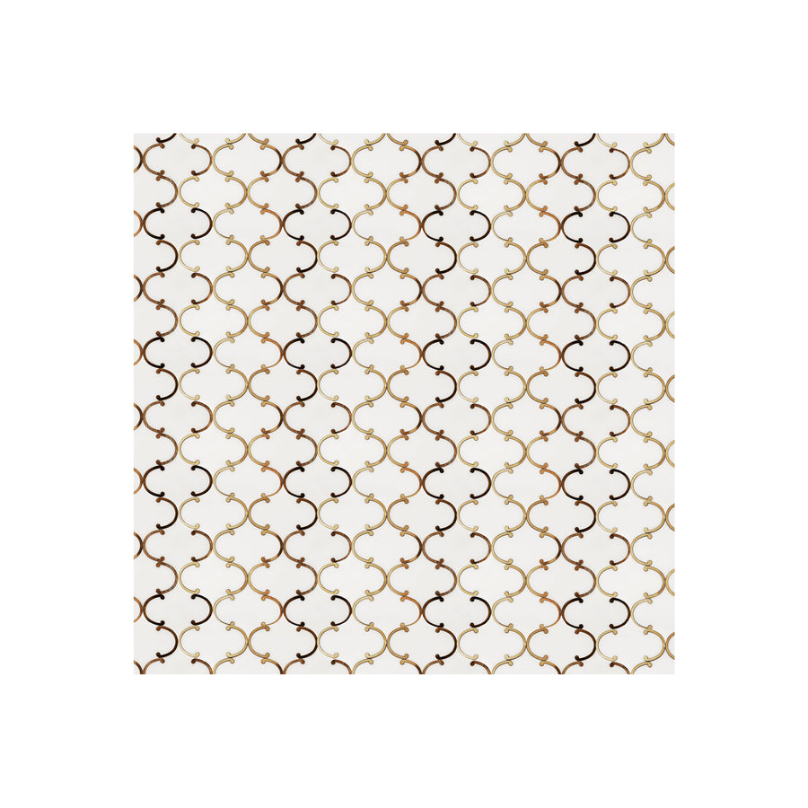 White Dance Water Jet White Marble Mosaic with Gold Brass - Marble Barn
