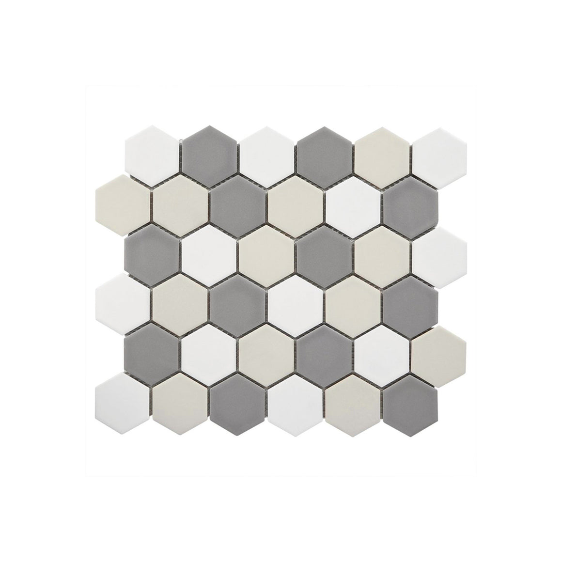 2" Hexagon Shades of Creme and Gray Matte Porcelain Mosaic