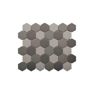 2" Hexagon Dark Shades of Gray Matte Porcelain Mosaic