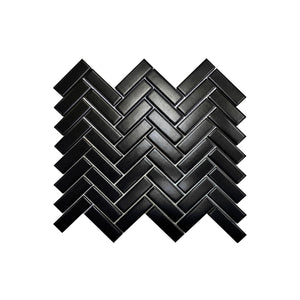 1"x3" Herringbone Matte Black Porcelain Mosaic