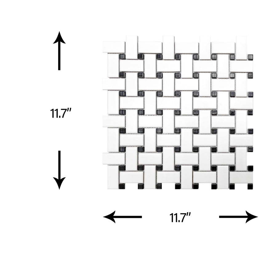 1"x2" Basketweave Matte White and Black Porcelain Mosaic