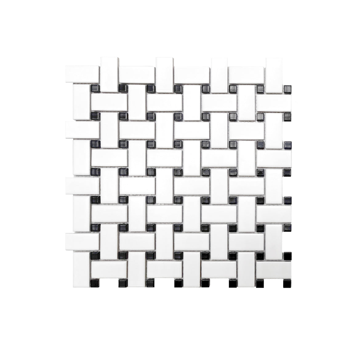 1"x2" Basketweave Matte White and Black Porcelain Mosaic