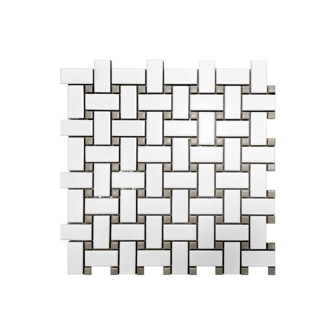 1"x2" Basketweave Matte White and Gray Porcelain Mosaic