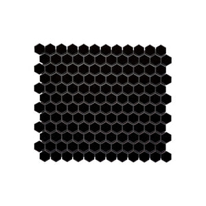 1" Hexagon Polished Black Porcelain Mosaic