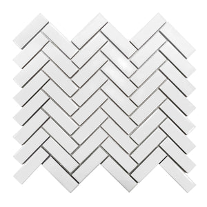 1"x3" Herringbone Glossy White Porcelain Mosaic