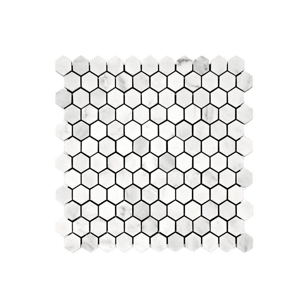 White Carrara 1'' Hexagon Marble Mosaic - Marble Barn