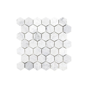 White Carrara 2'' Hexagon Marble Mosaic - Marble Barn