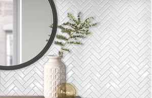 1"x3" Herringbone Glossy White Porcelain Mosaic - Marble Barn