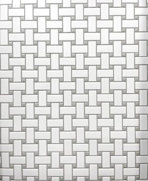 1"x2" Basketweave Matte White and Gray Porcelain Mosaic