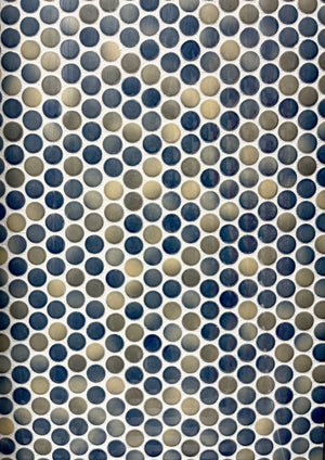 Penny Round Polished Multicolor Shades of Blue and Yellow Porcelain Mosaic