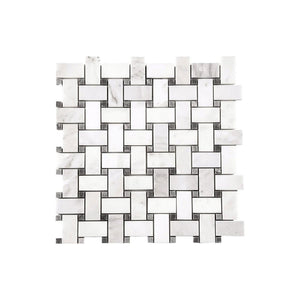 White Carrara Basketweave Marble Bardiglio dot Mosaic - Marble Barn