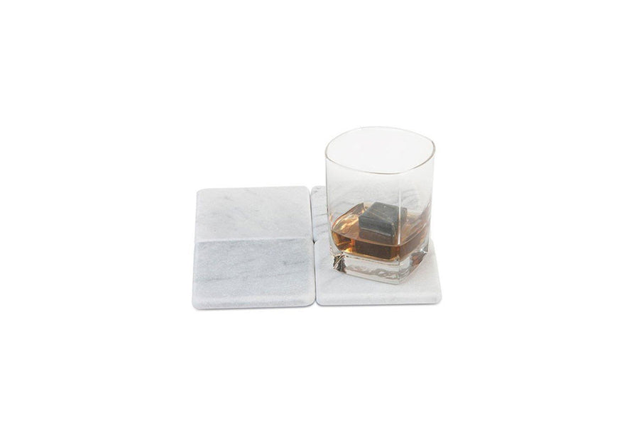 Marble Coasters – White Carara Marble Stone Coasters with Cork Backing - Marble Barn
